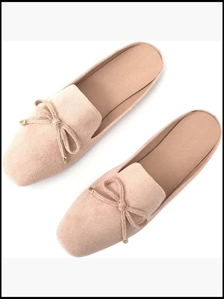 Faux Suede Mule Loafers Bowknot Slip On Slides Open Back Casual Chic Flats